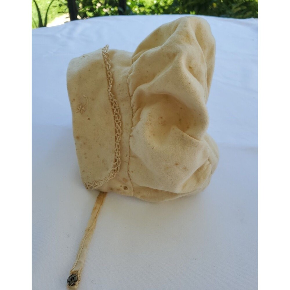 Antique Victorian Child Bonnet Hand Sewn Tatted Embroidered Trim 1890s
